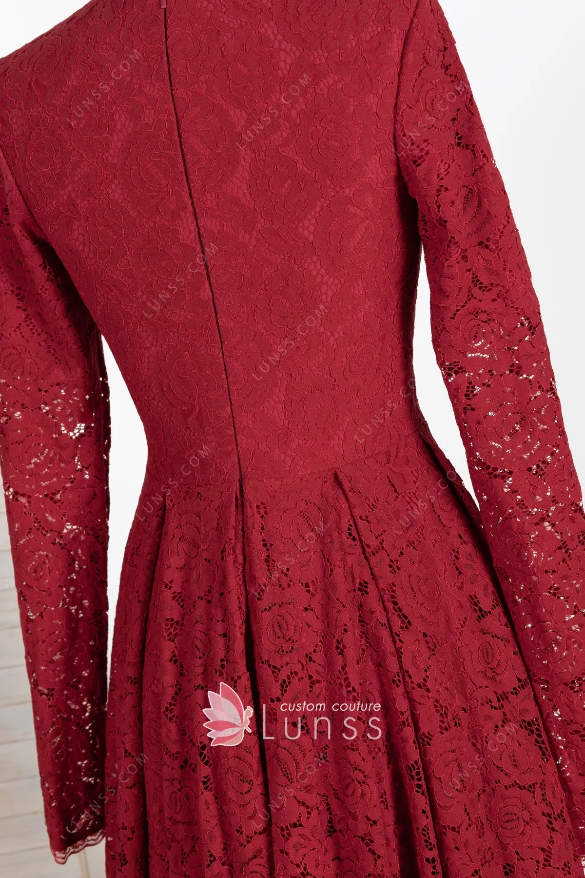 vintage red lace closed back formal dress