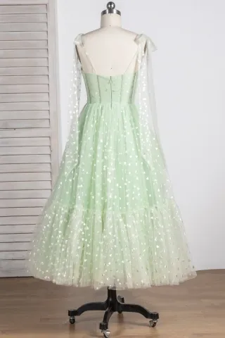 apple green loving hearts patterned tulle tea length homecoming dress