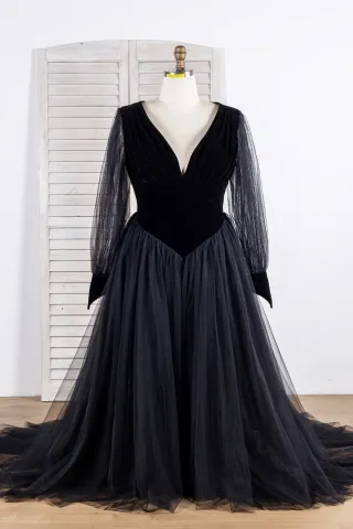 black velvet tulle basque waist plus size prom dress