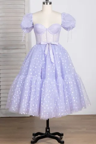 fairy lavender hearts printed tulle short party dress