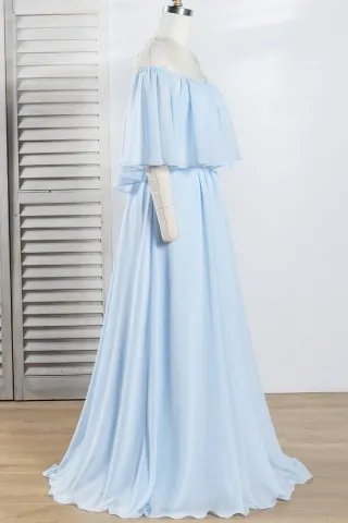 off shoulder light blue chiffon dress