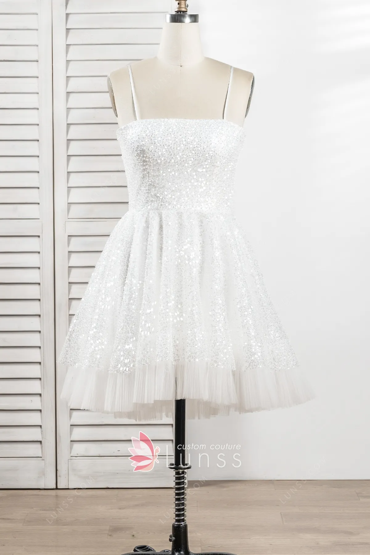 Sparkly Ivory White Glitter Sequin Short Dress Lunss