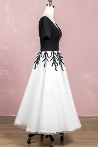 beaded black and white tea length dress