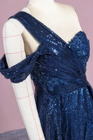 single cold shoulder navy dress
