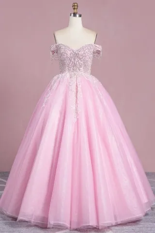 bling bling beaded candy pink tulle formal ball gown