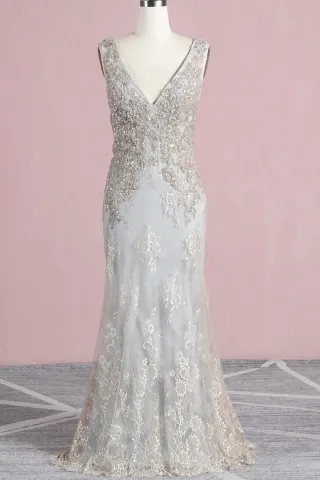 floral glitter sequin lace vintage mermaid evening dress
