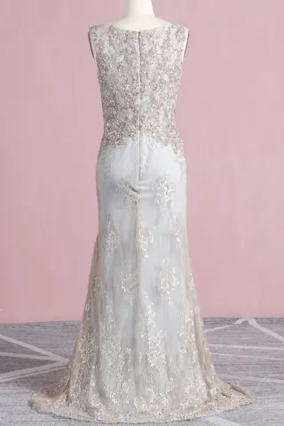 zipper up closed back sequin lace mermaid dress