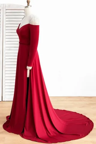 sexy double slits red jersey prom dress