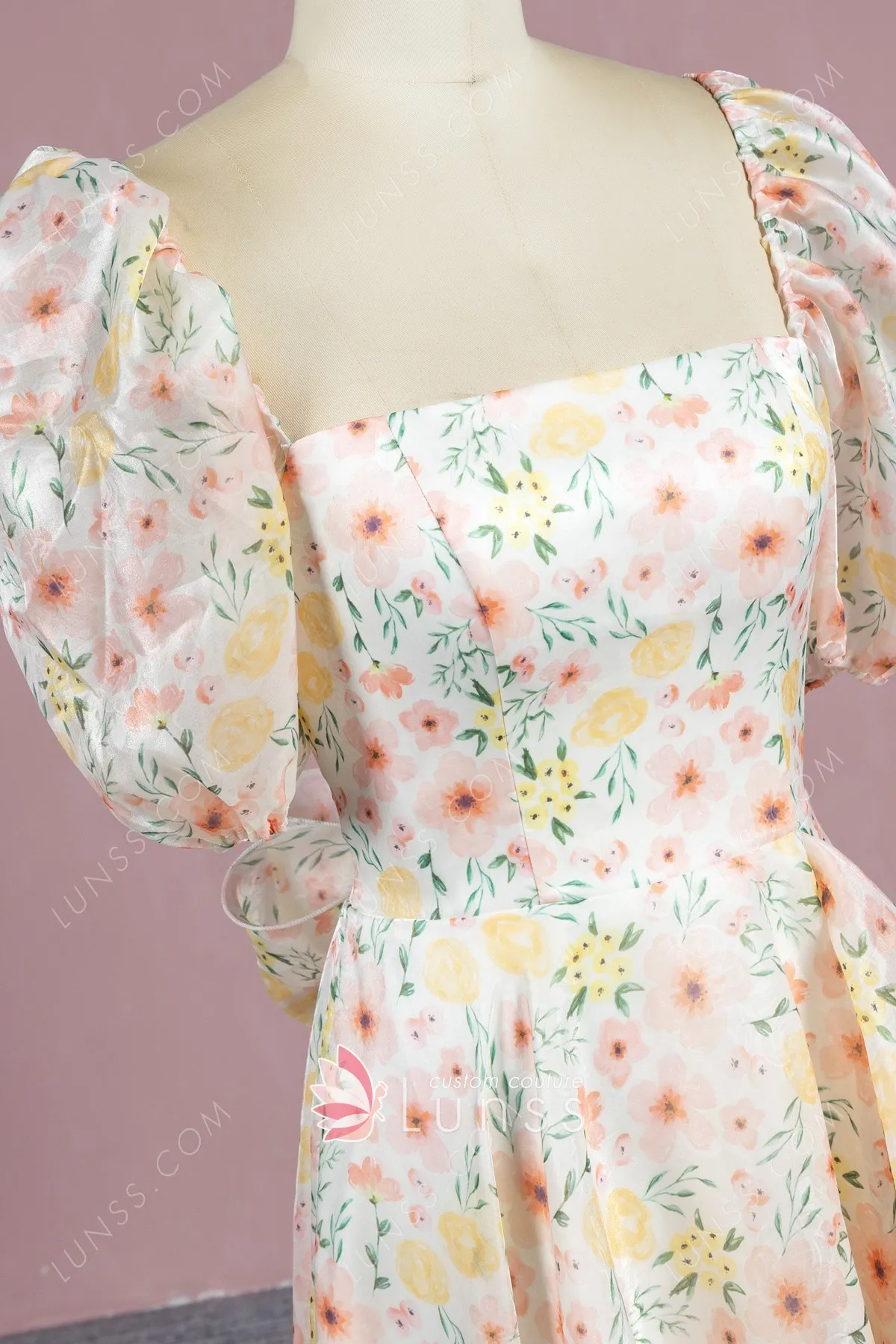 floral printed organza puff sleeve dress floral printed organza puff sleeve dress