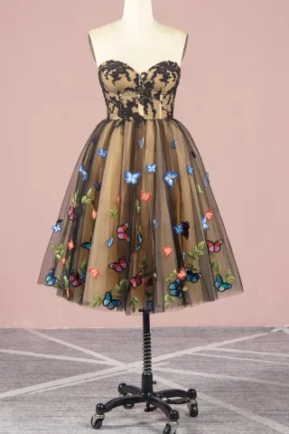 fairy 3d butterfly embellished brown short cocktail gown
