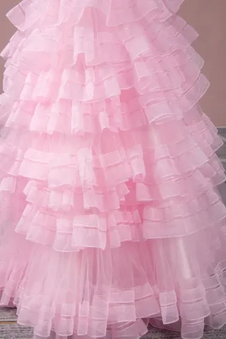 ruffled tiered pink skirt
