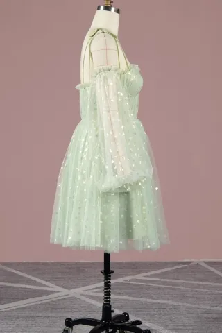 iridescent heart mint tulle short dress