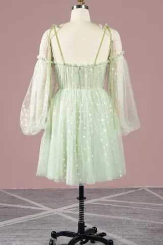 sheer long sleeve iridescent heart tulle homecoming dress