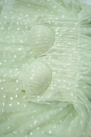 shimmering iridescent heart shape mint dress
