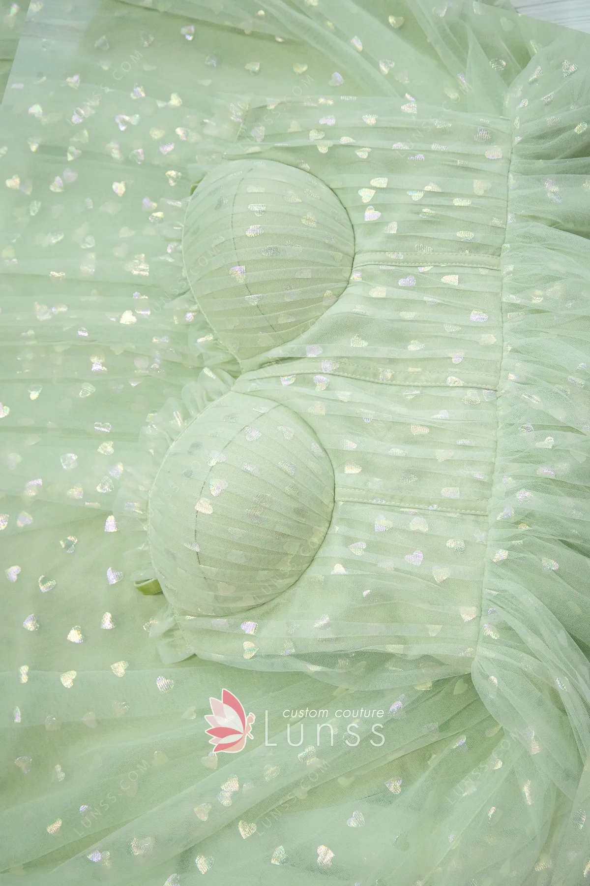 Shimmering Iridescent Heart Mint Tulle Short Party Dress - Lunss