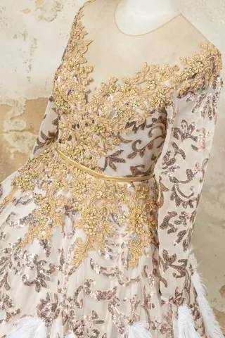 illusion off the shoulder deep V neck gold beading top