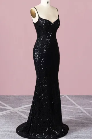 popular black stripe sequin evening gown