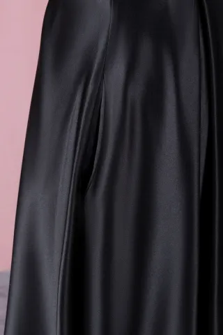 black satin dress with invisible pockets