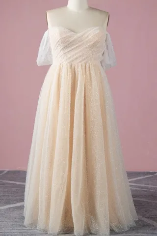 beaded tulle overlay champagne plus size prom dress