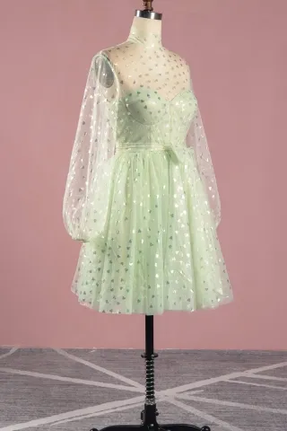 heart shape mint short birthday dress