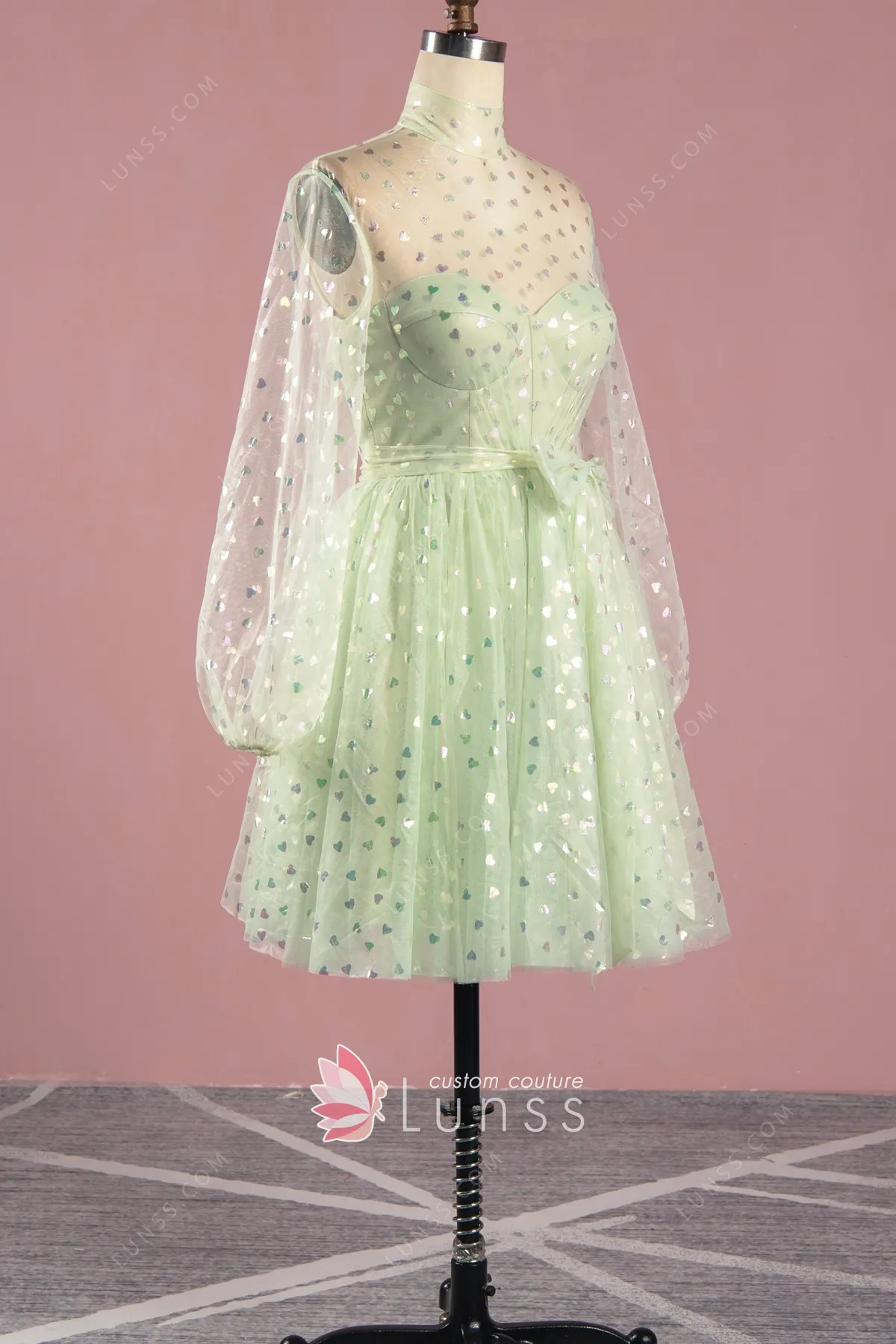 Lovely Iridescent Heart Shape Mint Short Birthday Dress - Lunss