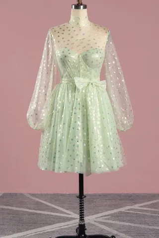 lovely iridescent heart shape mint short birthday dress
