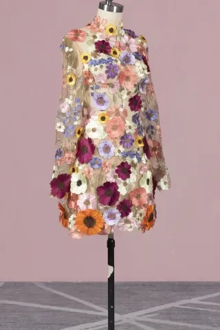 colorful 3d flowers short party dress