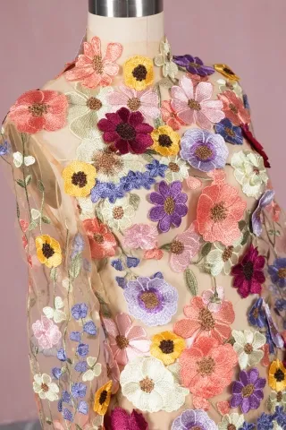 high neck 3d flowers dress