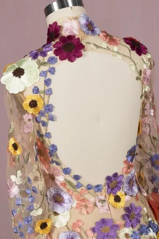 open back 3d flowers party dress