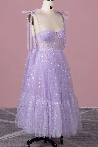glitter heart lilac tulle hoco dress