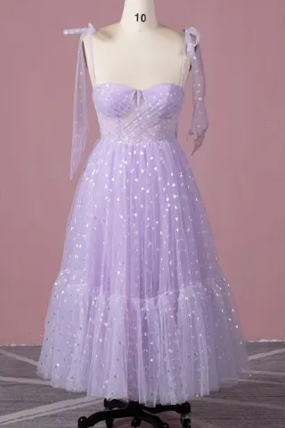 lovely glitter heart lilac tulle ankle length hoco dress