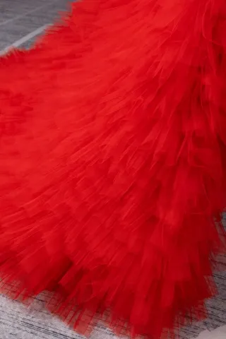 ruffled red tulle skirt