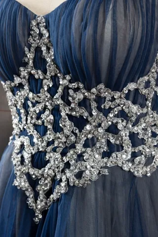 beaded navy tulle dress