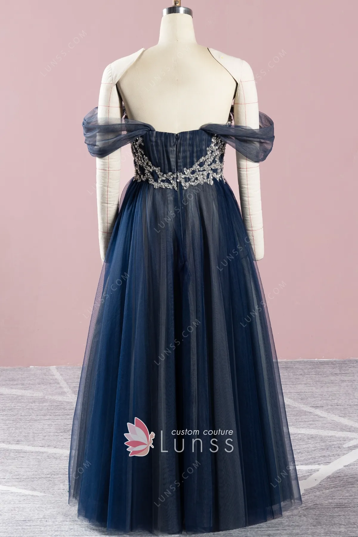 Spaghetti Strap Blue Prom Dresses Lace Appliqued Formal Dress FD2637 –  Viniodress