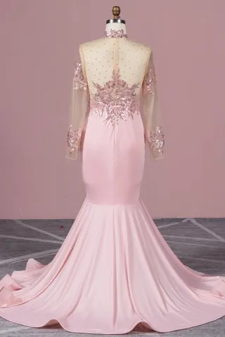 beaded pearl pink sequin lace and spandex black girl prom dress