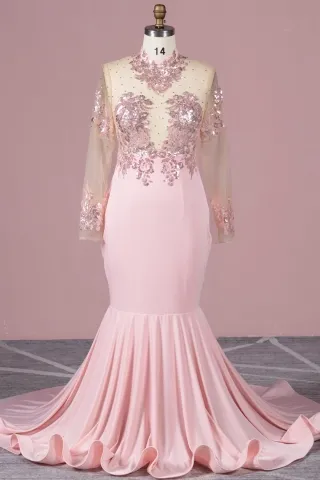 beaded pearl pink sequin lace and spandex sexy prom dress