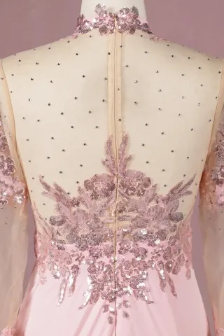 beaded pearl pink sequin lace dress
