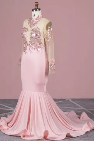 beaded pearl pink sequin lace prom dress