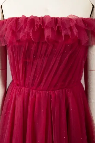 ruffled ruby tulle dress