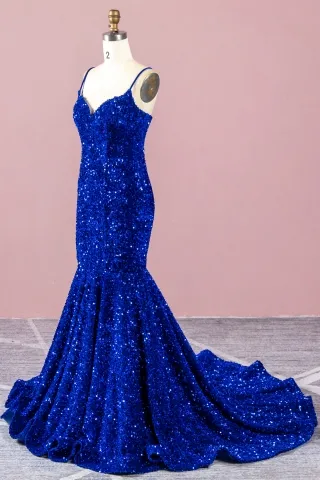 shiny royal blue sequin mermaid dress