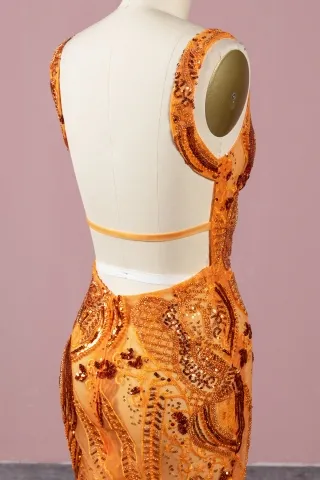 sparkly unique tangerine beading low back dress