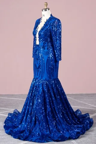 blue geometric sequin jagged neck dress