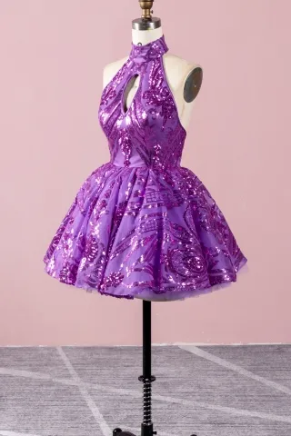 sparkly grape sequin cute short dress