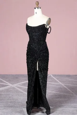 fluffy black off shoulder sheath dress