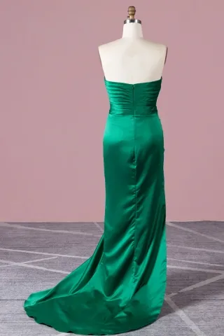 sexy emerald green satin long dress