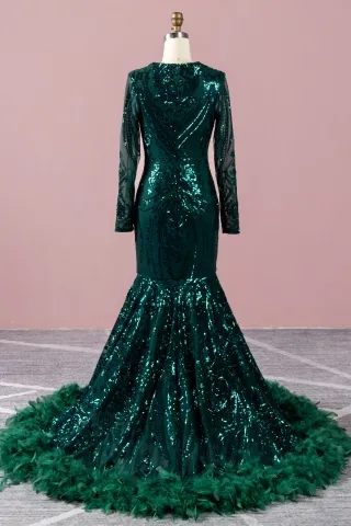 abstractly geometric pattern dark green sequin mermaid prom dress