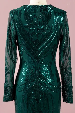 dark green sequin long sleeve dress