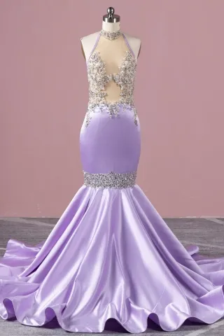 sexy beaded lavender trumpet african american prom dress