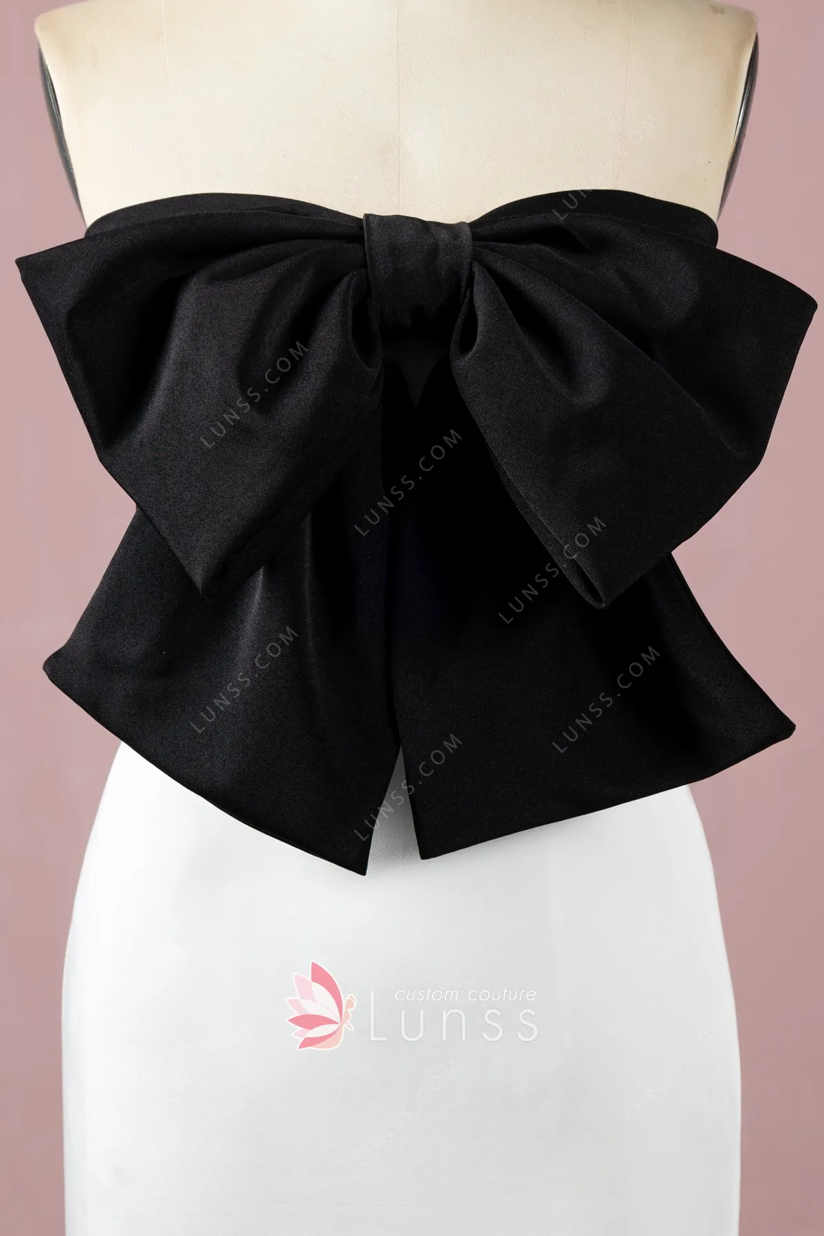 Cute Big Black Bow Ivory Two-tone Column Evening Dress - Lunss