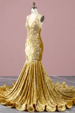 stunning beaded golden yellow prom dress